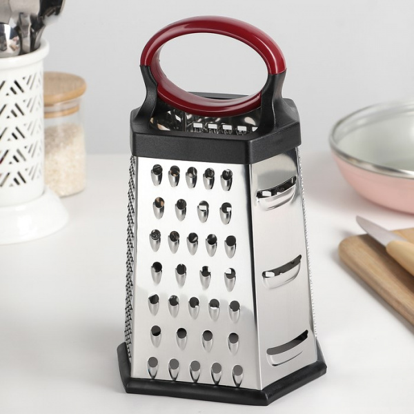 Тёрка шестигранная «Нео», 14×12×22 см, прорезиненное дно, цвет чёрный, красный /4122125