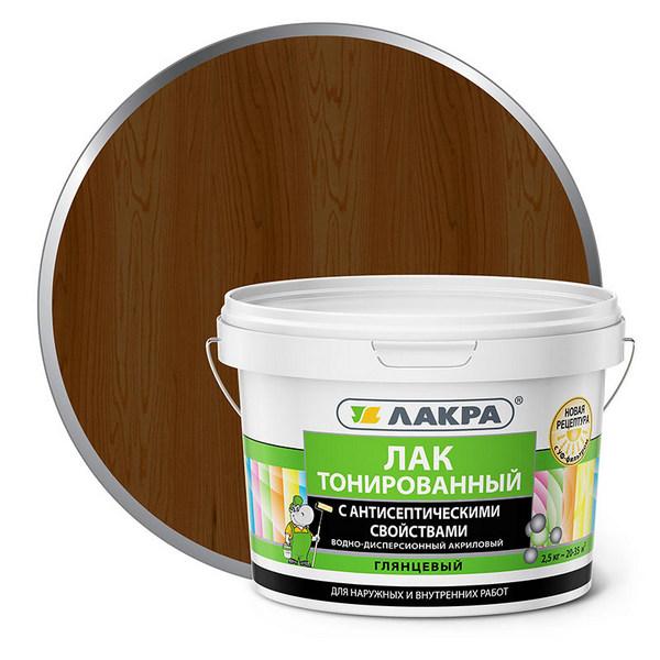 Лак воднодисперсионный тонированный Лакра Орех 2,5кг Л-с.