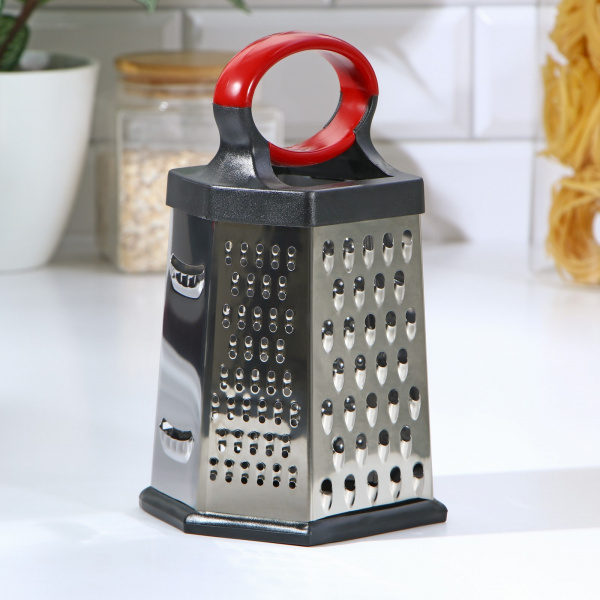 Тёрка шестигранная Доляна «Нео», 12,5×10,5×20,5 см, прорезиненное дно, цвет чёрный, красный /4122124