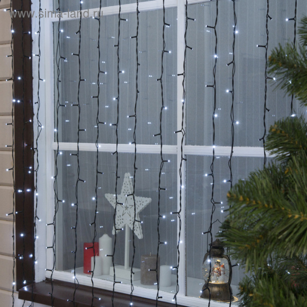 Гирлянда «Занавес» 2 × 3 м, IP44, УМС, тёмная нить, 760 SMD-LED, свечение белое, 220 В /4754457