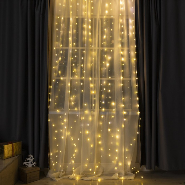 Гирлянда «Занавес» 2.8 × 3 м роса на крючках,свечение тёплое белое, мерцание, USB /6074030