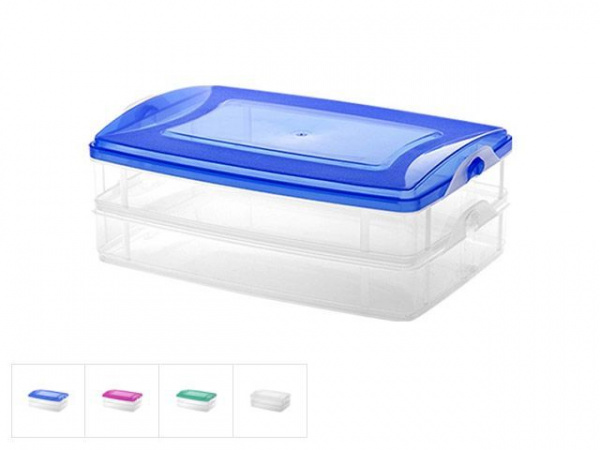 Контейнер пластиковый прямоуг. 2x1.2 л, с крышкой, Frigo, DRINA (цвета в ассортименте) (10174)