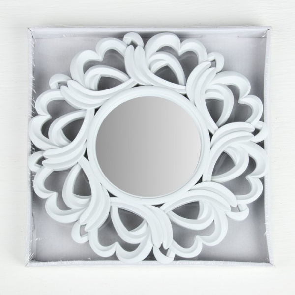 Зеркало настенное «Сердце», d зеркальной поверхности – 11 см, цвет белый/3524733
