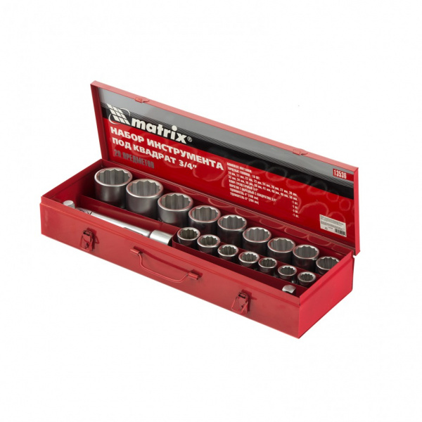 Набор торцевых головок, квадрат, 3/4", головки 19 х 50 мм, 20 предм./13536