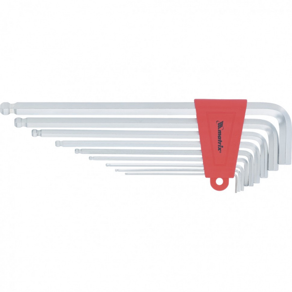 Набор ключей имбусовых HEX, 1.5-10 мм, CrV, 9 шт, экстра-длинные, c шаром, сатин Matrix/16410