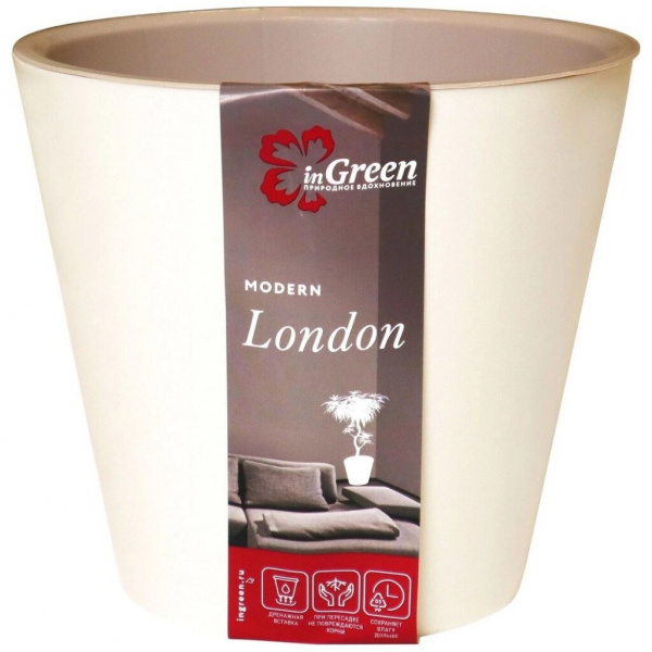 Горшок для цветов пластик, 5 л, 23х23 см, сливочный, InGreen, London, ING6206СЛ
