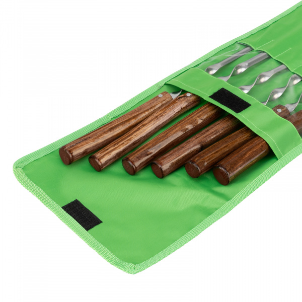 Набор шампуров угловых, 650 мм, с цельной деревянной рукояткой, в чехле, 6 шт, Camping Palisad/69681