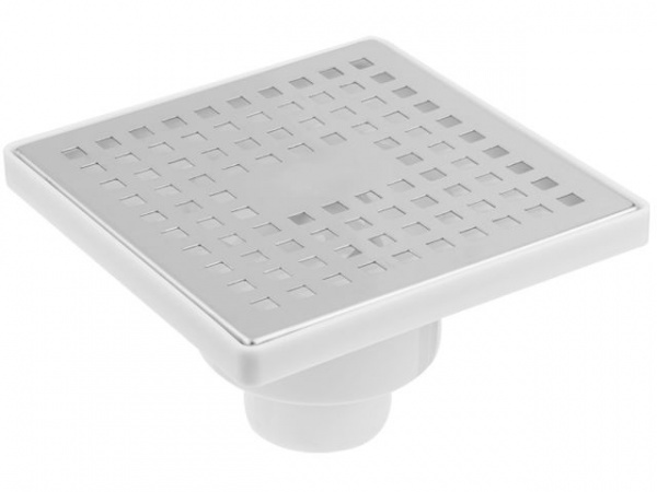 Трап вертикальный D 50 с сухим затвором, с рамкой, решетка нерж. 150х150 мм, AV Engineering 