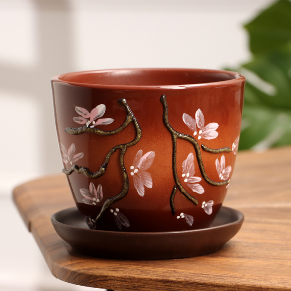 Горшок цветочный Миндаль 1л с подставкой /5395823