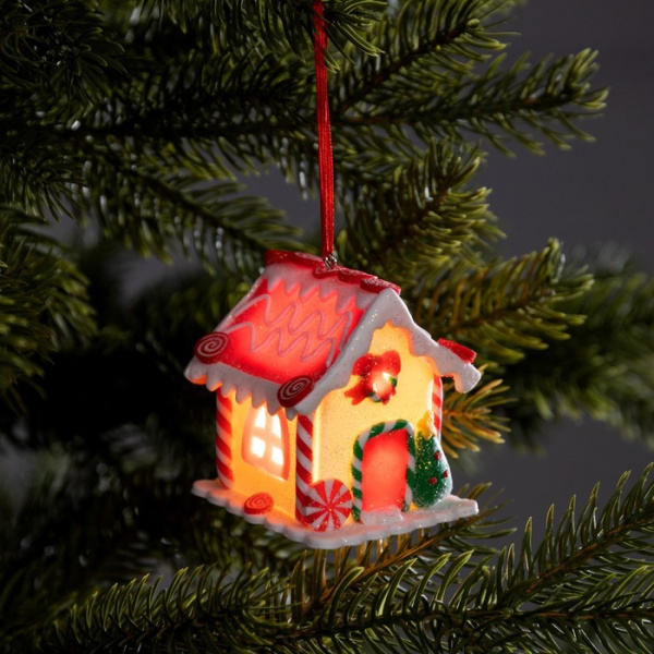 Ёлочная игрушка «Имбирный домик» 6 × 6.8 × 6 см, от батареек, свечение тёплое белое /9907594