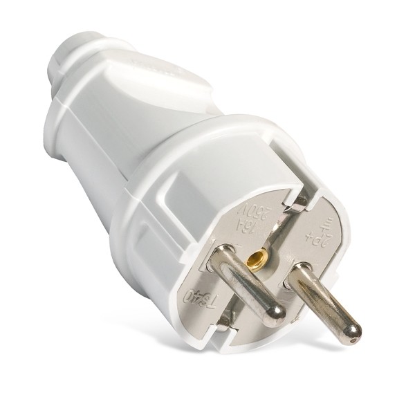 Вилка электрическая прямая с заземлением белая (16 А; 250 В ) "UNIVERSAL"/83311