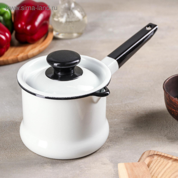 Ковш, 1 л, без деколи, эмалированная крышка, металлическая ручка, индукция, цвет белый/5330180