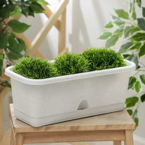 Ящик для цветов балконный с поддоном, 40 см, мраморный /1155757