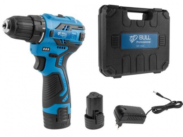 Аккум. дрель-шуруповерт BULL SR 1203 в чем. БЕСЩЕТ., 12 В, 40 Н*м, 2*2 А*ч акб, БЗП 10 мм (шурупы до