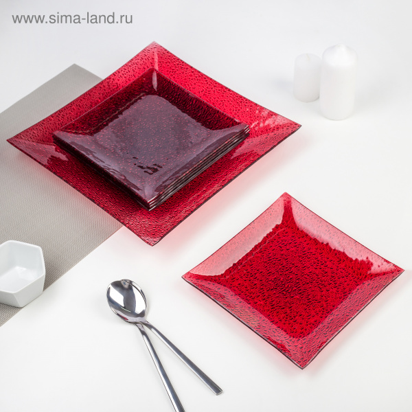 Сервиз столовый 7 пр. красный, квадратные тарелки  2846565
