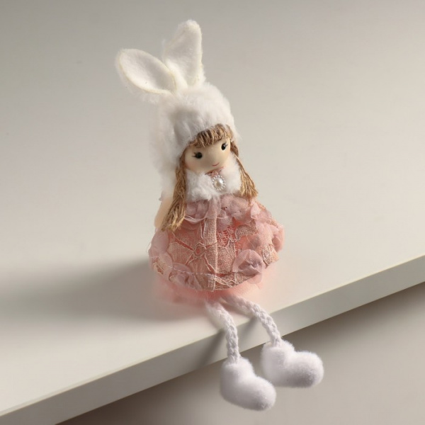 Кукла интерьерная "Ангелочек в цветочном платье в шапке с ушками" 5,5х7х19,5 см /10471303