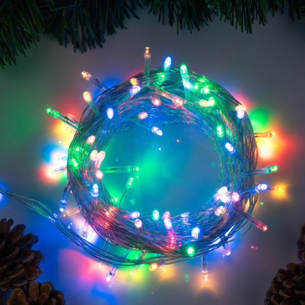 Гирлянда «Нить» 10 м, прозрачная нить, 100 LED, свечение мульти, 8 реж., 220В /3556779