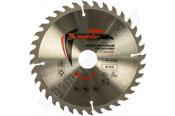 Пильный диск по дереву, 190 х 30 мм, 36 зубьев. MATRIX/73286