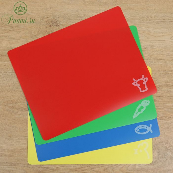 Набор досок разделочных прямоугольных гибких, 38×30 см, 4 шт, цвет МИКС 2354103