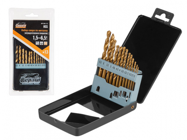 Набор сверл по мет. 13шт 1.5-6.5мм HSS TIN GEPARD/GP1301-13