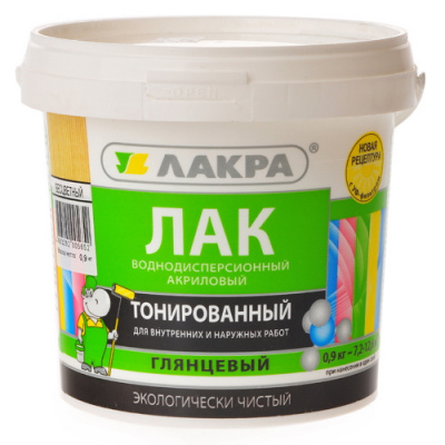 Лак воднодисперсионный тонированный Лакра Бесцветный 0.9кг Л-с