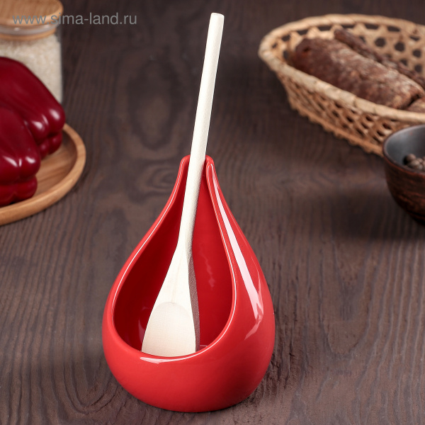 Подставка с ложкой "Фарбе" с деревянной ложкой, цвет красный/3900653