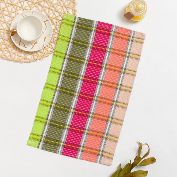 Полотенце вафельное РАДУГА 002 30х50, розово-зеленый, хлопок 100%, 220г/м2 5141129