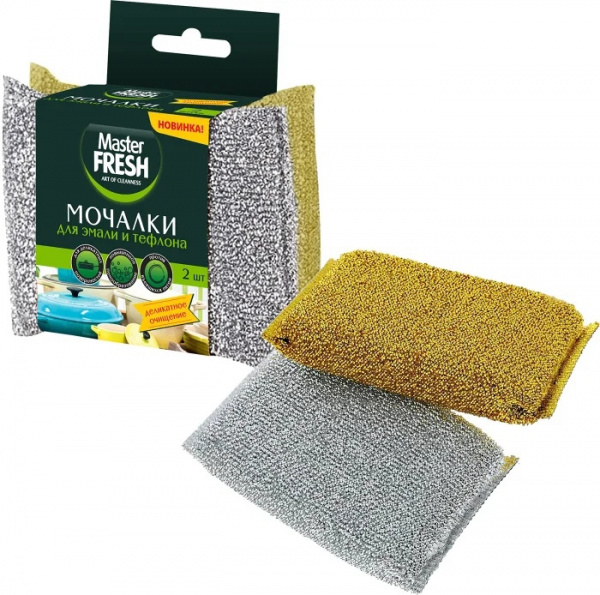 Мастер Фреш Мочалка для посуды для тефлона и эмали 2 шт.
