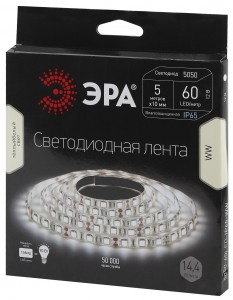 Лента ЭРА св/д 12V 14.4W/m 60Led/m IP65 Теплый белый 5м 2K (герметич.) SMD5050 LS5050-60LED-/379535