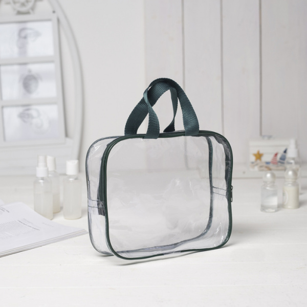 Косметичка ПВХ, отдел на молнии, 2 ручки, цвет зелёный/4362780