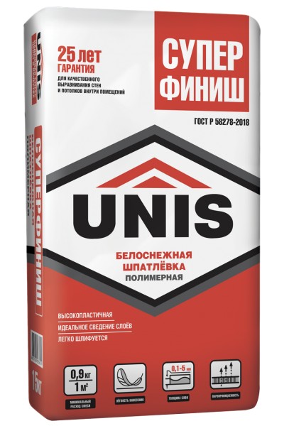 Шпатлёвка полимерная Супер Финиш (15кг) ЮНИС