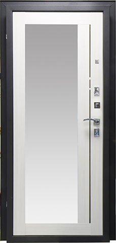 Дверь РЕФЛЕКТ-2066/980/ L бел дуб чёрный муар (Царговая панель с зеркалом)