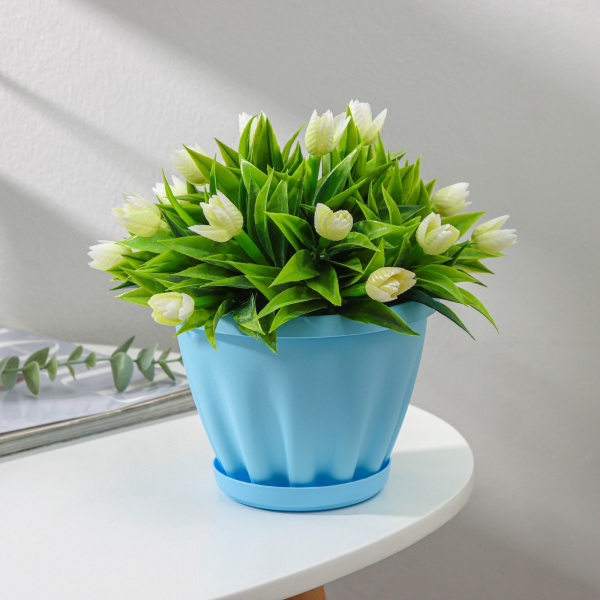 Горшок для цветов с поддоном «Знатный», 1 л, d=14 см, цвет голубой/9243597