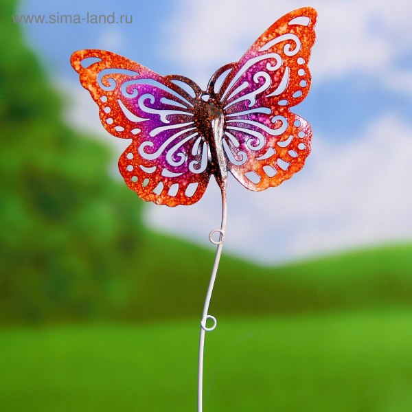 Декор садовый "Бабочка" 14*11*35см Красно-розовый 1004177