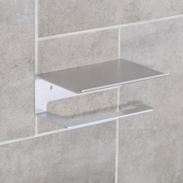 Держатель для туалетной бумаги с полочкой 6,5×16×11,5 см, алюминий /5127005