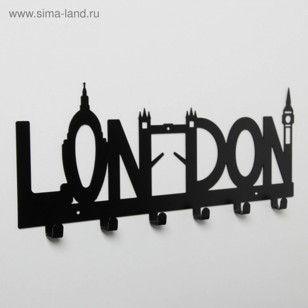 Вешалка интерьерная настенная на 6 крючков «Лондон», цвет чёрный/5417597