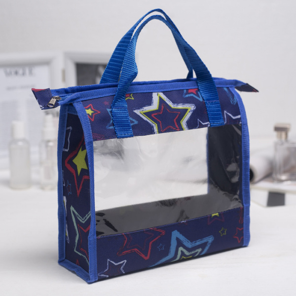 Косметичка ПВХ, отдел на молнии, 2 ручки, цвет синий/3392903