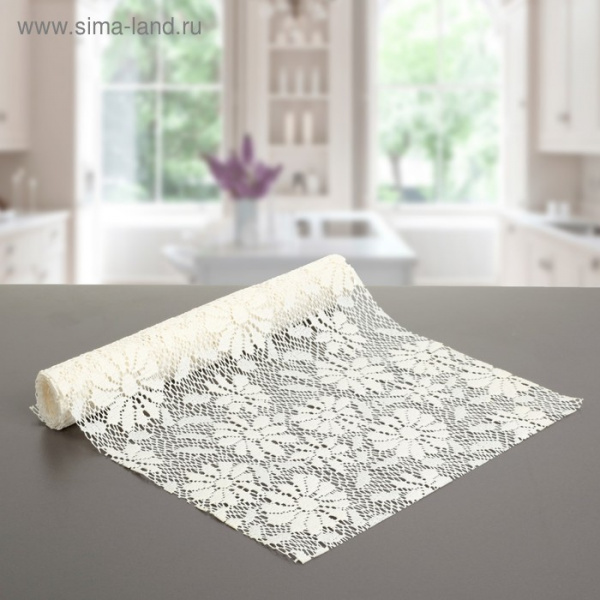 Коврик противоскользящий 30х90 см "Цветы" цвет белый 2973656