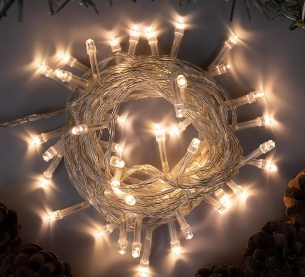 Гирлянда «Нить» 5 м, IP20, прозрачная нить, 50 LED, свечение т/белое, 8 режимов, 220 В /3556757