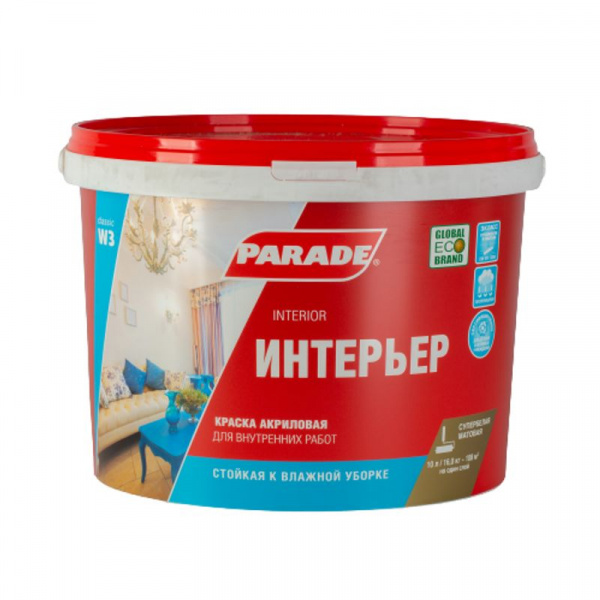 Краска акриловая PARADE W3 белая матовая 10л.