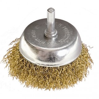 Щетка для дрели, 65 мм, "чашка" со шпилькой, латунированная витая проволока // MATRIX 74477