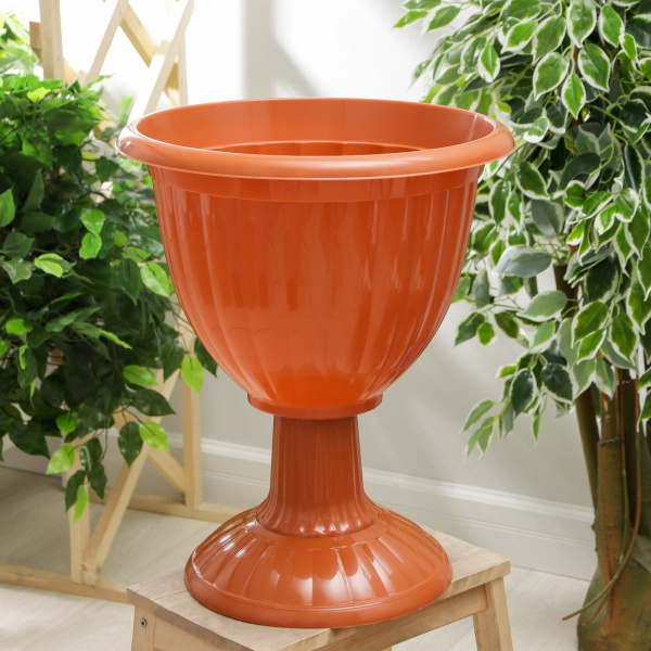 Вазон на высокой ножке 18л d-42см, h-30см "Жасмин", цвет коричневый /865280