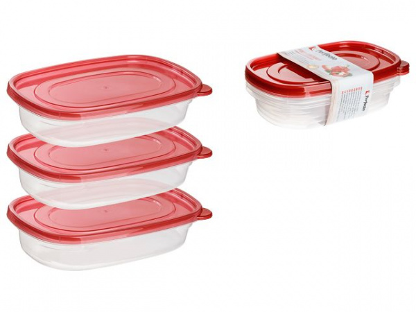 Набор контейнеров пласт. прямоуг. 3 шт., 0,9 л для пищ. продуктов, с крышкой, PERFECTO LINEA