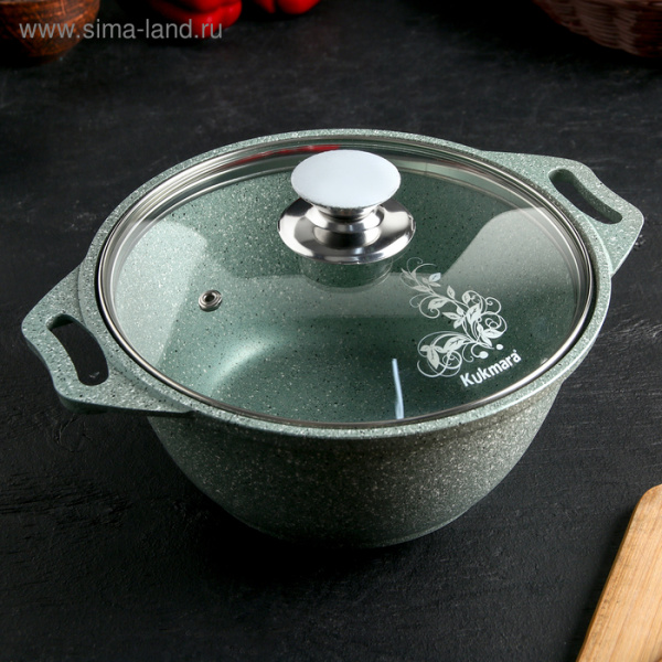 Кастрюля, 2 л, стеклянная крышка, антипригарное покрытие, цвет фисташковый мрамор/4611533