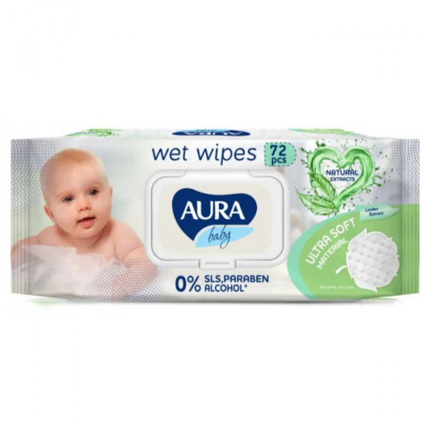 Салфетки влажные Аура детские 0+ big-pack с крышкой 72шт /4894