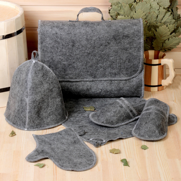 Набор банный портфель 5 предметов серый, без вышивки, первый сорт   2822379