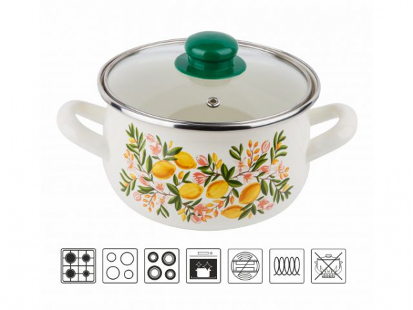 Кастрюля стальная эмалированная, 2.8 л, серия Лимон, PERFECTO LINEA/50-182850