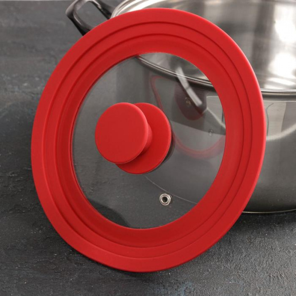 Крышка для сковороды и кастрюли Доляна стеклянная,универсальная с силиконовым ободком и ручкой, 16/1