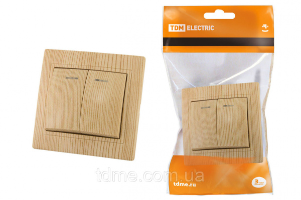 Выключатель 2 кл. с подсветкой 10А "ЭКО" (сосна) "Таймыр" TDM скрытая установка