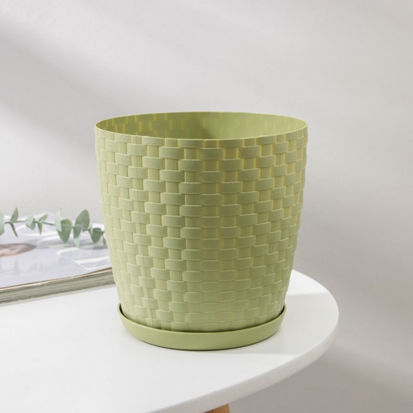 Горшок для цветов 2 л с поддоном «Ротанг», цвет оливковый /1306731